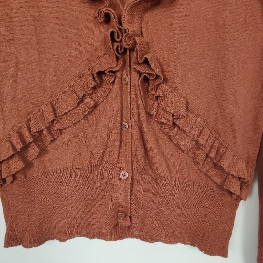 Koton Women's Ruffled Sweater Cardigan in Brown Size Medium Fall Feminine Cotton - Picture 2 of 10